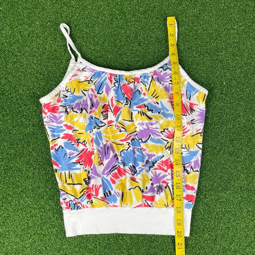 VTG 80s Supportops Floral Ribbed Hem USA Cami Built in Bra Tank Top Sz M - Picture 4 of 5